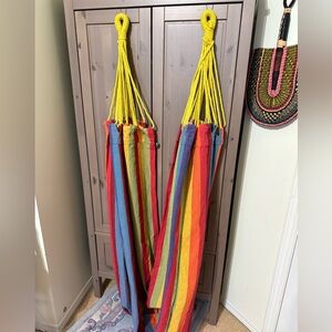 Hippie Cotton Hammock with carrying bag rope loops canvas rainbow